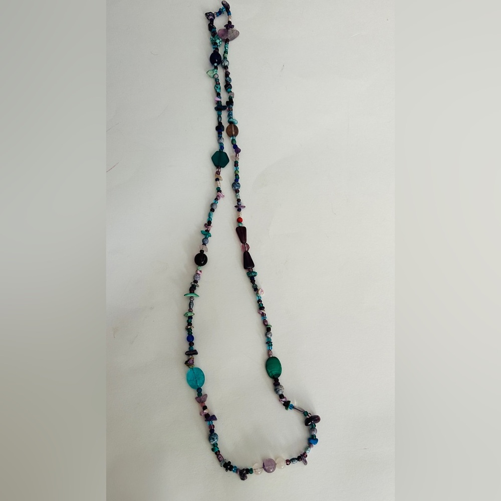 Turquoise 18 inch semi precious amethyst natural stones beaded strand necklace